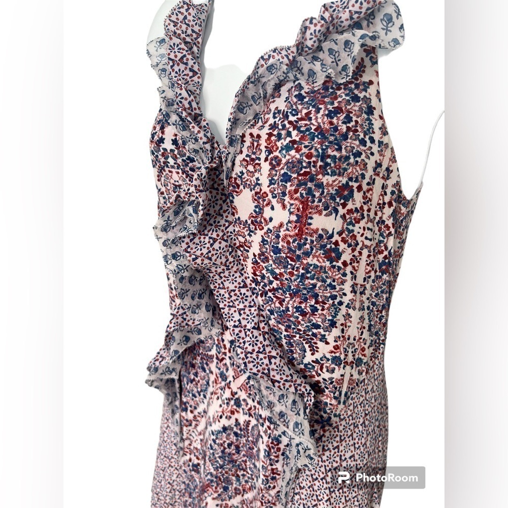 Rebecca Taylor blue red white mixed print silk sleeveless midi dress size 0 - Picture 5 of 14
